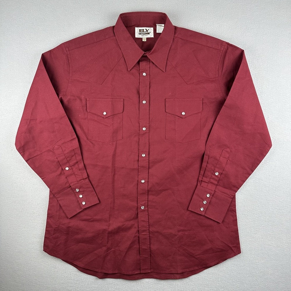 Ely Cattleman Western Shirt‎ Mens 17.5 34 Maroon Pearl Snap Long Sleeve Cotton